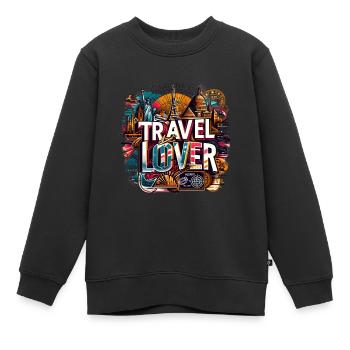 Reisebegeisterung mit ikonischen Wahrzeichen - Kinder Premium Organic Sweatshirt - Schwarz - Vorne - AI Model Kid Female (0cm)