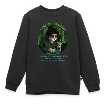 Ich bin Programmierer, grün, Programmierkatze - Kinder Premium Organic Sweatshirt - Schwarz - Vorne - AI Model Kid Female (0cm)