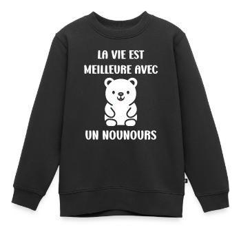 Ours en peluche petit nounours - Sweat Premium enfant bio - noir - Devant - AI Model Kid Female (0cm)