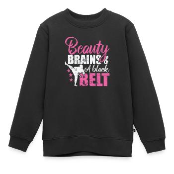 Beauty Brains and a Black Belt Taekwondo - Kinder Premium Organic Sweatshirt - Schwarz - Vorne - AI Model Kid Female (0cm)