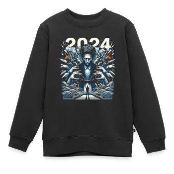 2024 - Kinder Premium Organic Sweatshirt - Schwarz - Vorne - AI Model Kid Female (0cm)