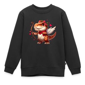 Cupidon T-Rex Saint Valentin dinosaure amour flèche - Sweat Premium enfant bio - noir - Devant - AI Model Kid Female (0cm)