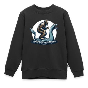 Bigfoot Sasquatch chevauchant le monstre du Loch Ness - Sweat Premium enfant bio - noir - Devant - AI Model Kid Female (0cm)
