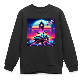 Retour vers le futur 2024 Néon fluo retrofuturiste - Sweat Premium enfant bio - noir - Devant - AI Model Kid Female (0cm)