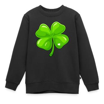 Porte-bonheur trèfle - Sweat Premium enfant bio - noir - Devant - AI Model Kid Female (0cm)