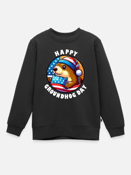 Marmotte Joyeux Jour de la marmotte Printemps Amérique - Sweat Premium enfant bio - noir