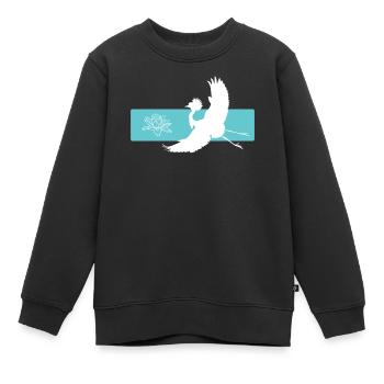Kranich und Lotusblume auf rotem Balken - Kinder Premium Organic Sweatshirt - Schwarz - Vorne - AI Model Kid Female (0cm)