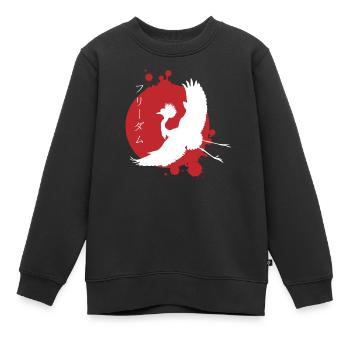 Kranich Dynamik & Schriftzeichen Kunst - Kinder Premium Organic Sweatshirt - Schwarz - Vorne - AI Model Kid Female (0cm)
