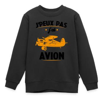 Je Peux Pas J ai Avion - Sweat Premium enfant bio - noir - Devant - AI Model Kid Female (0cm)