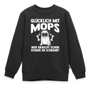 Hund Mops - Kinder Premium Organic Sweatshirt - Schwarz - Vorne - AI Model Kid Female (0cm)