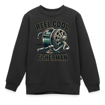 Vintage Reel Cool Fisherman Nostalgic Fishing Tee - Kids Premium Organic Sweatshirt - black - Front - AI Model Kid Female (0cm)
