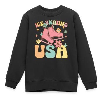 Patriotischer Schlittschuhläufer Eiskunstlauf - Kinder Premium Organic Sweatshirt - Schwarz - Vorne - AI Model Kid Female (0cm)