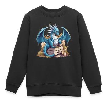 Dragons Und Bücher Nerd Dragon Liebhaber - Kinder Premium Organic Sweatshirt - Schwarz - Vorne - AI Model Kid Female (0cm)