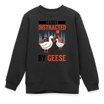 Facilement distrait par les oies Oies Éleveur d’oies Oies - Sweat Premium enfant bio - noir - Devant - AI Model Kid Female (0cm)