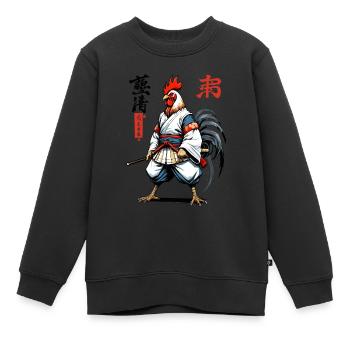 Samurai Hahn Vintage Japan Tokio Streetwear Design - Kinder Premium Organic Sweatshirt - Schwarz - Vorne - AI Model Kid Female (0cm)