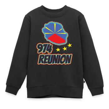 Geschenkidee Flaggenkarte La Réunion 974 - Kinder Premium Organic Sweatshirt - Schwarz - Vorne - AI Model Kid Female (0cm)