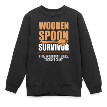Le survivant de la cuillère de bois ne s’est pas cassé ne compte pas - Sweat Premium enfant bio - noir - Devant - AI Model Kid Female (0cm)