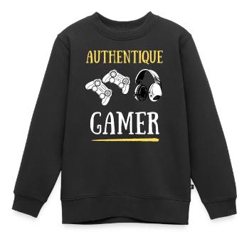Authentique Gamer - Sweat Premium enfant bio - noir - Devant - AI Model Kid Female (0cm)