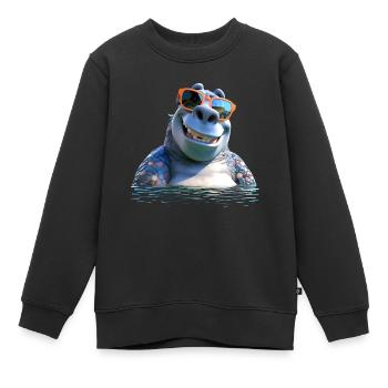Nilpferd Flusspferd Papa Hippopotamus Cooles Hippo - Kinder Premium Organic Sweatshirt - Schwarz - Vorne - AI Model Kid Female (0cm)