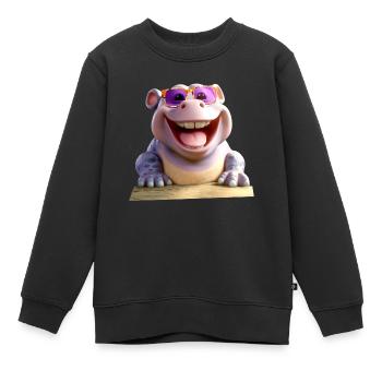 Nilpferd Flusspferd Papa Hippopotamus Cooles Hippo - Kinder Premium Organic Sweatshirt - Schwarz - Vorne - AI Model Kid Female (0cm)