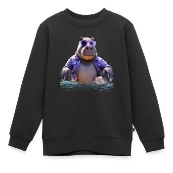Nilpferd Flusspferd Papa Hippopotamus Cooles Hippo - Kinder Premium Organic Sweatshirt - Schwarz - Vorne - AI Model Kid Female (0cm)