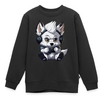Cute Wolf Player Gaming Wolf Lover - Kids Premium Organic Sweatshirt - black - Front - AI Model Kid Female (0cm)