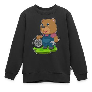 Bär Automechaniker Autoreifen Autowerkstatt - Kinder Premium Organic Sweatshirt - Schwarz - Vorne - AI Model Kid Female (0cm)