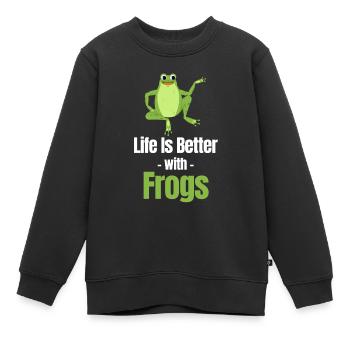 La vie est plus belle avec les grenouilles, - Sweat Premium enfant bio - noir - Devant - AI Model Kid Female (0cm)