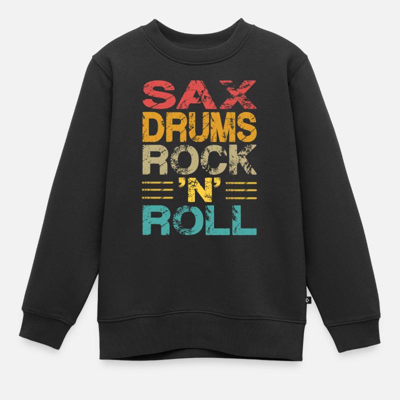 Saxophone Batterie Rock 'N' Roll - Sweat Premium enfant bio - noir