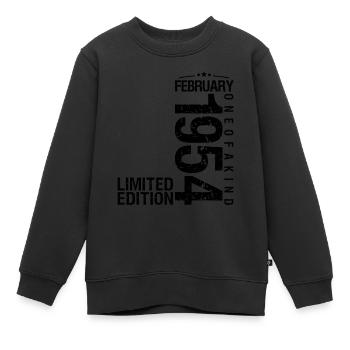 QM9Anniversaire Février 1954 Février né en Février - Sweat Premium enfant bio - noir - Devant - AI Model Kid Female (0cm)