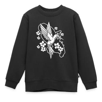 Colibri Floral Line Art - Sweat Premium enfant bio - noir - Devant - AI Model Kid Female (0cm)