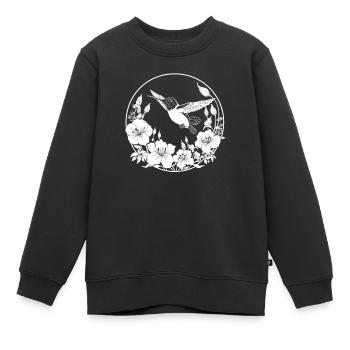 Colibri Floral Line Art - Sweat Premium enfant bio - noir - Devant - AI Model Kid Female (0cm)