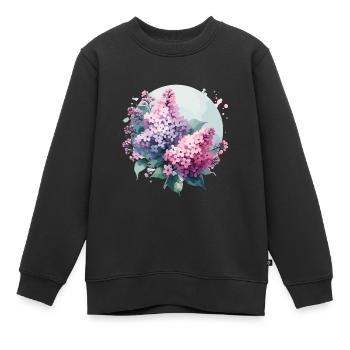 Lilas dessiné - Sweat Premium enfant bio - noir - Devant - AI Model Kid Female (0cm)