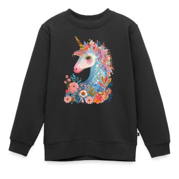 Unicorn Floral Floral Multi Colored Kids Girl Gift - Kids Premium Organic Sweatshirt - black - Front - AI Model Kid Female (0cm)