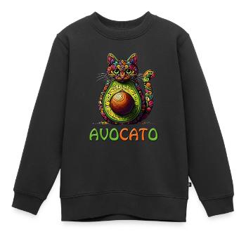 AVOCATO EINE LUSTIGE BUNTE FUSION AUS KATZE UND AVOCADO - Kinder Premium Organic Sweatshirt - Schwarz - Vorne - AI Model Kid Female (0cm)