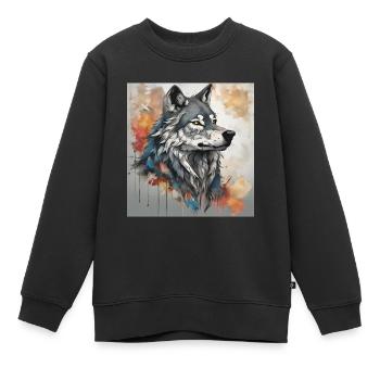 Loup avec fond de taches de couleur. - Sweat Premium enfant bio - noir - Devant - AI Model Kid Female (0cm)