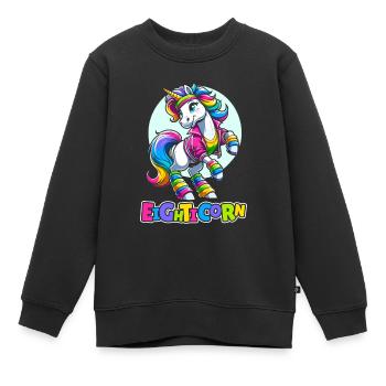 80s Achtziger Einhorn Eighticorn - Kinder Premium Organic Sweatshirt - Schwarz - Vorne - AI Model Kid Female (0cm)