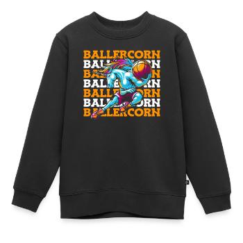 Basket-ball, Basketteur, Licorne, Ballercorn - Sweat Premium enfant bio - noir - Devant - AI Model Kid Female (0cm)