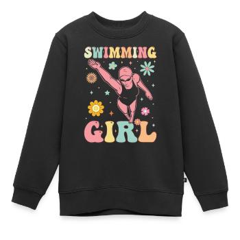 Groovy Schwimmerin - Kinder Premium Organic Sweatshirt - Schwarz - Vorne - AI Model Kid Female (0cm)