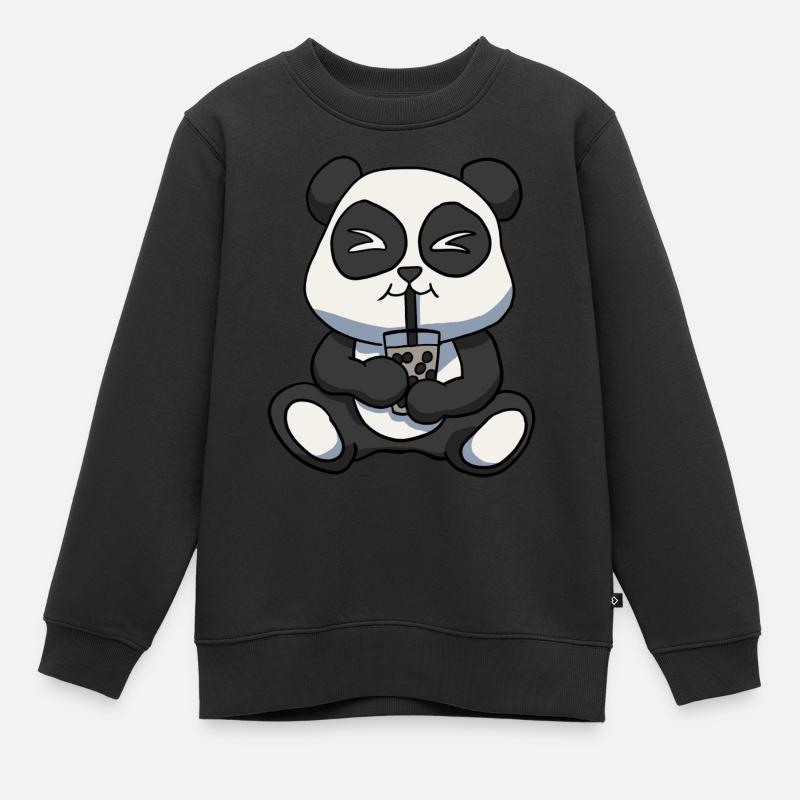 Anime Kawaii Bubble Tea Boire Panda Bear Main D - Sweat Premium enfant bio - noir