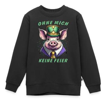 Schwein OHNE MICH KEINE FEIER - Kinder Premium Organic Sweatshirt - Schwarz - Vorne - AI Model Kid Female (0cm)