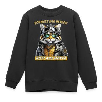 KATZE LEDERJACKE SCHWATZ MIR KEINEN ROST ANS M - Kinder Premium Organic Sweatshirt - Schwarz - Vorne - AI Model Kid Female (0cm)