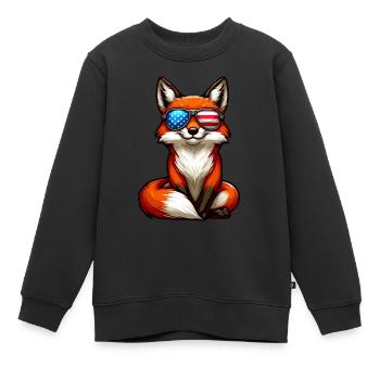 Fuchs Amerika Unabhängigkeitstag Stars and Stripes - Kinder Premium Organic Sweatshirt - Schwarz - Vorne - AI Model Kid Female (0cm)