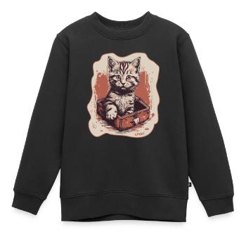 Herz und Katze in einer Box - Kinder Premium Organic Sweatshirt - Schwarz - Vorne - AI Model Kid Female (0cm)