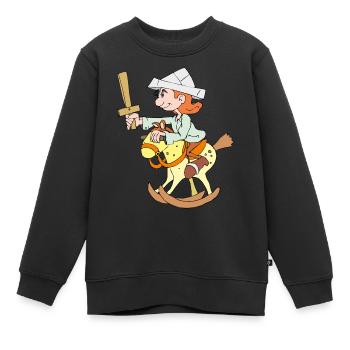 L’enfant monte sur un cheval à bascule - Sweat Premium enfant bio - noir - Devant - AI Model Kid Female (0cm)