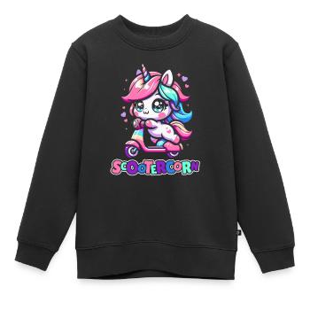 Motorroller Einhorn Scootercorn - Kinder Premium Organic Sweatshirt - Schwarz - Vorne - AI Model Kid Female (0cm)