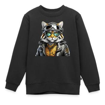 LUNETTES DE VESTE EN CUIR DE CHAT - Sweat Premium enfant bio - noir - Devant - AI Model Kid Female (0cm)
