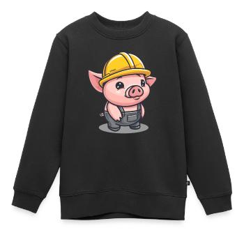 Travailler comme artisan ouvrier du bâtiment cochon - Sweat Premium enfant bio - noir - Devant - AI Model Kid Female (0cm)