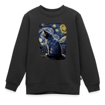 Cat Starry Night - Kids Premium Organic Sweatshirt - black - Front - AI Model Kid Female (0cm)