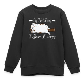 Je ne suis pas paresseux J’économise de l’énergie Chat Chat Bébé - Sweat Premium enfant bio - noir - Devant - AI Model Kid Female (0cm)